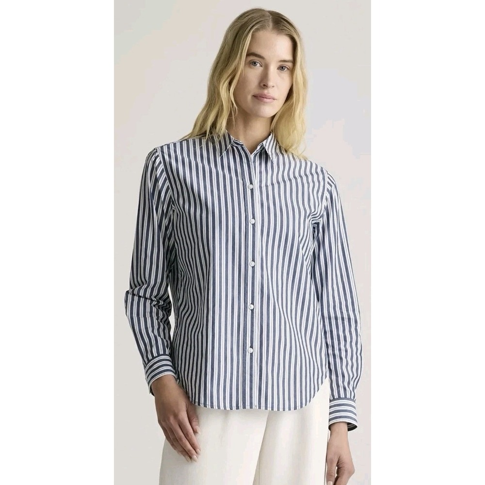 New Quince 100% Organic Cotton Poplin Long Sleeve Shirt Hudson Stripe Women S